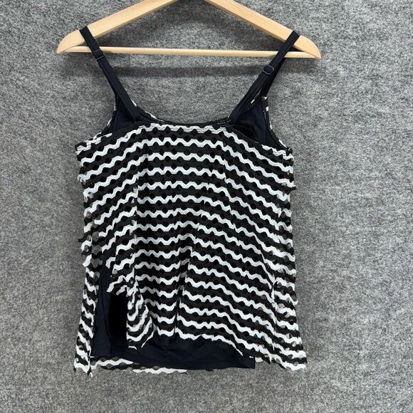 Croft & Barrow Tankini Top Women 8 Black Striped Sleeveless Wide Strap Push Up - Picture 2 of 7